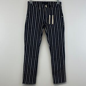NWT Juicy Couture Navy White Striped Ankle Straight Denim Jeans 26